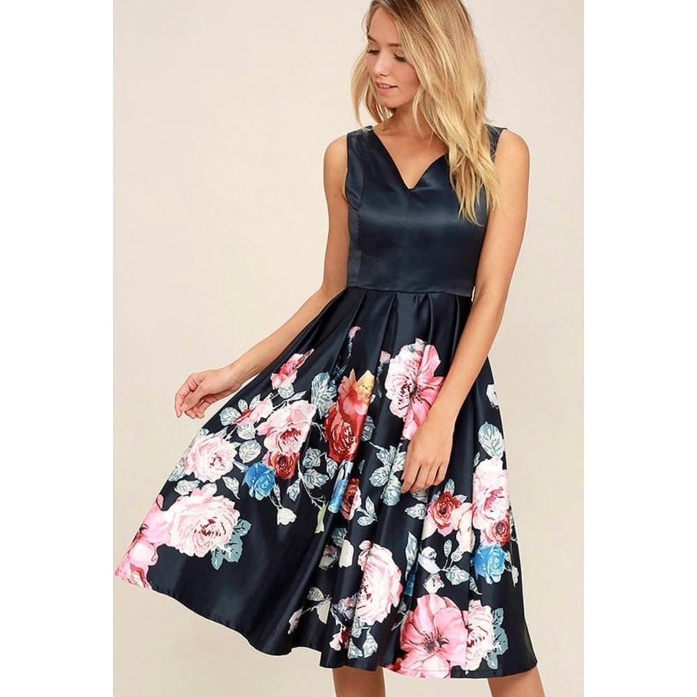 Lulu’s midi dress cocktail floral lightweight Anything Floral You XL